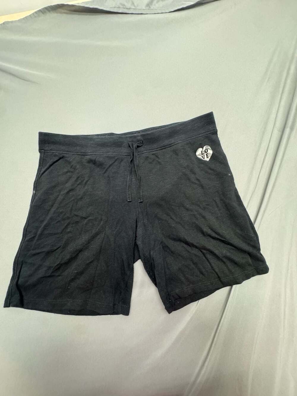 Xersion Lounge Shorts Size XXL Plus Black Drawstring Heart Love Graphic